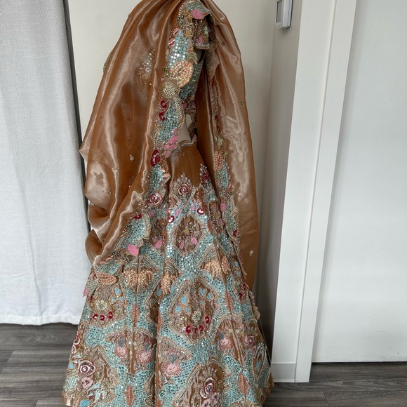 Custom made Aisha Rao copper paper dolls wedding lengha and dupatta - Picture 3 of 4